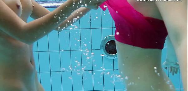  Underwater swimming pool lesbians Lera and Sima Lastova